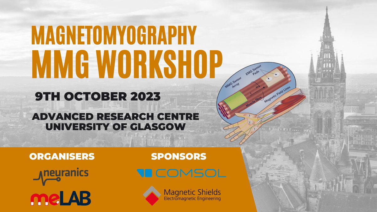 We are thrilled to announce the upcoming Magnetomyography (MMG) Workshop, which will be held on 9th October 2023 at the Advanced Research Centre (ARC) in Glasgow. We kindly invite people who are interested in this field to join us for this exciting event!

gla.ac.uk/events/confere…
