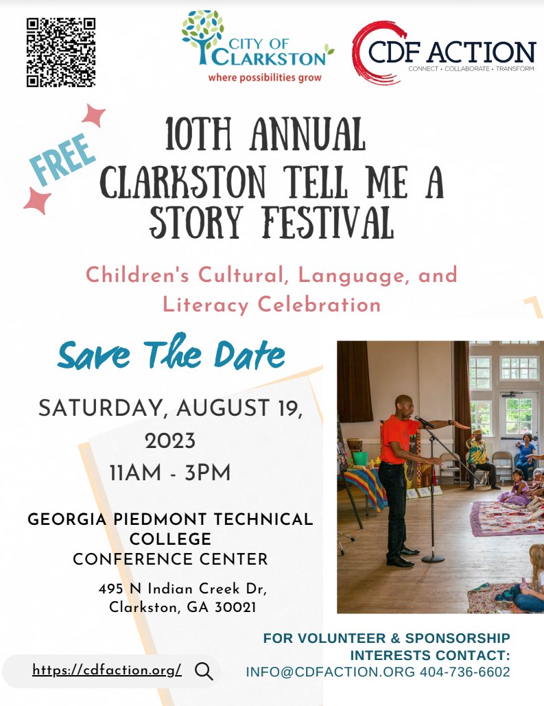 ClarkstonPD's tweet photo. Join the 10th Annual Clarkston Tell Me a Story Festival! Embrace reading, captivating storytellers, and shape the Clarkston Greenway Study! 🛣️ Share your thoughts on transportation issues. Aug 19, 11 AM - 3 PM, Georgia Piedmont Technical College.  #TellMeAStory #CityofClarkston https://t.co/mGtPD8mWKP