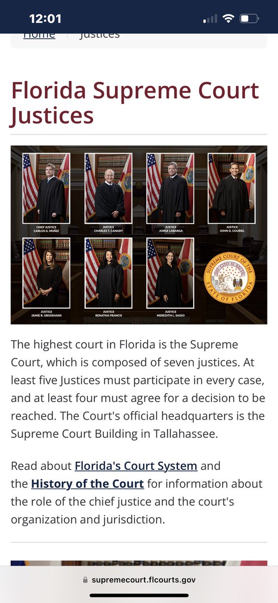 Cathy2NotToday's tweet photo. @RonFilipkowski Stacked ? 

FLSC is now 5 of 7 DeSantis appointees 

The other 2 ? A “conservative” who has rulet in favor of DeSantis multiple x — and one lone Republican who is actually a moderate interested in justice 

No one stands a chance in this state  if they are not of that persuasion https://t.co/kGZ6VehCse
