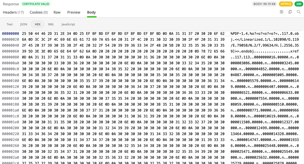 Take full advantage of the recently added inspector in #FiddlerEverywhere! 

The HEX view gives you the Hex representation of a body to help you identify hidden information or visualize gRPC message content if your use case requires it. Check it out!