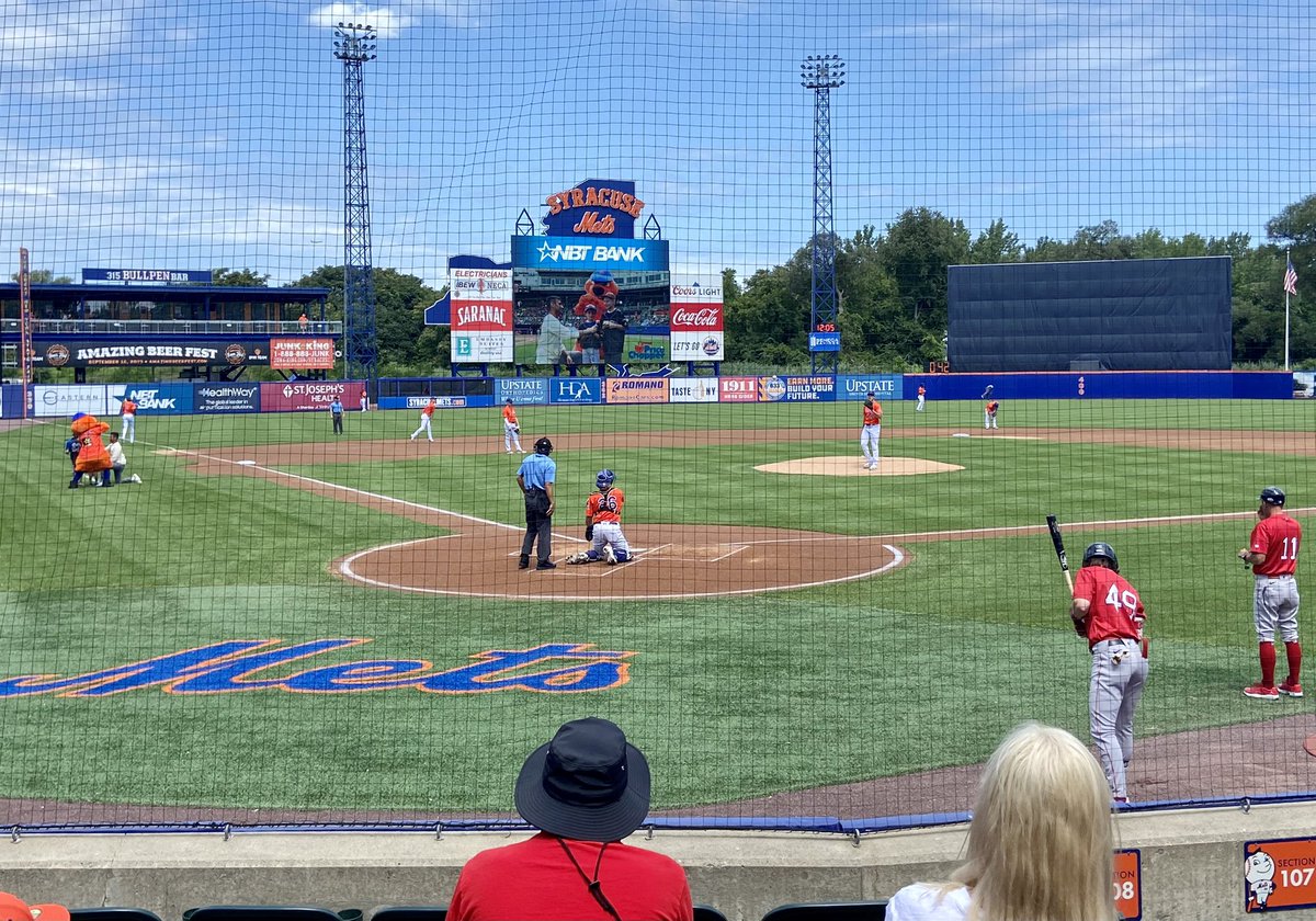 Is there anything more American than a triple A baseball game in summer? The Mets vs. Red Sox in Syracuse. Noon first pitch and the weather 74F at first pitch.  Can not ask for a better summer day!