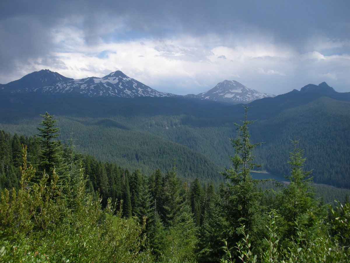 Three Sisters during rain, on the Willamette National Forest.