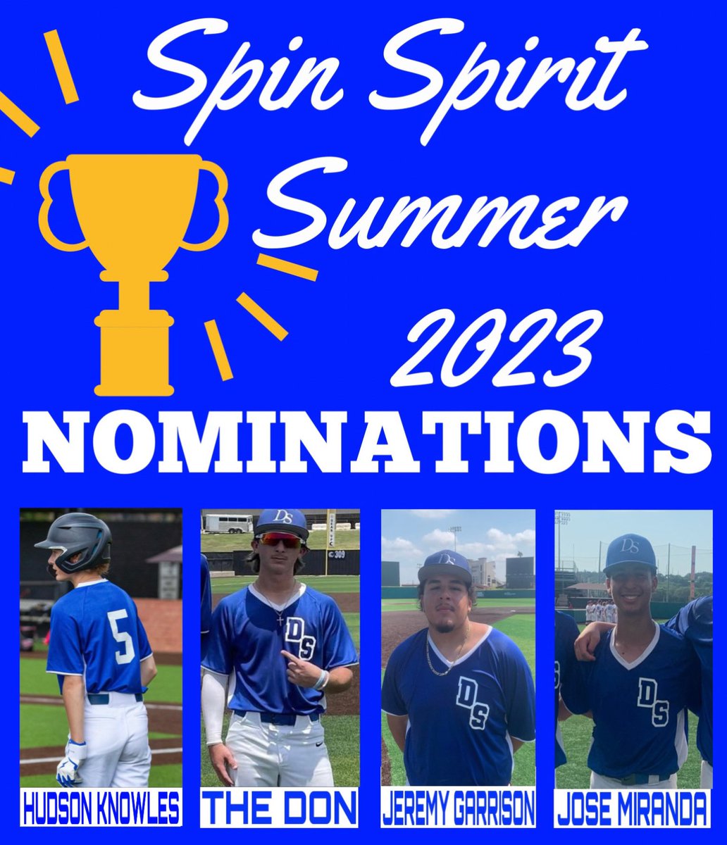 dspinbaseball's tweet photo. 🌀🎉 Here are your Summer 2023 Dallas Spin Spirt nominations! These dudes played their hearts out all season and exemplified what it means to be a Dallas Spin ball player; constant effort, an uplifting attitude, and always having FUN!🎉🌀 https://t.co/Rp5Cx8fWgM
