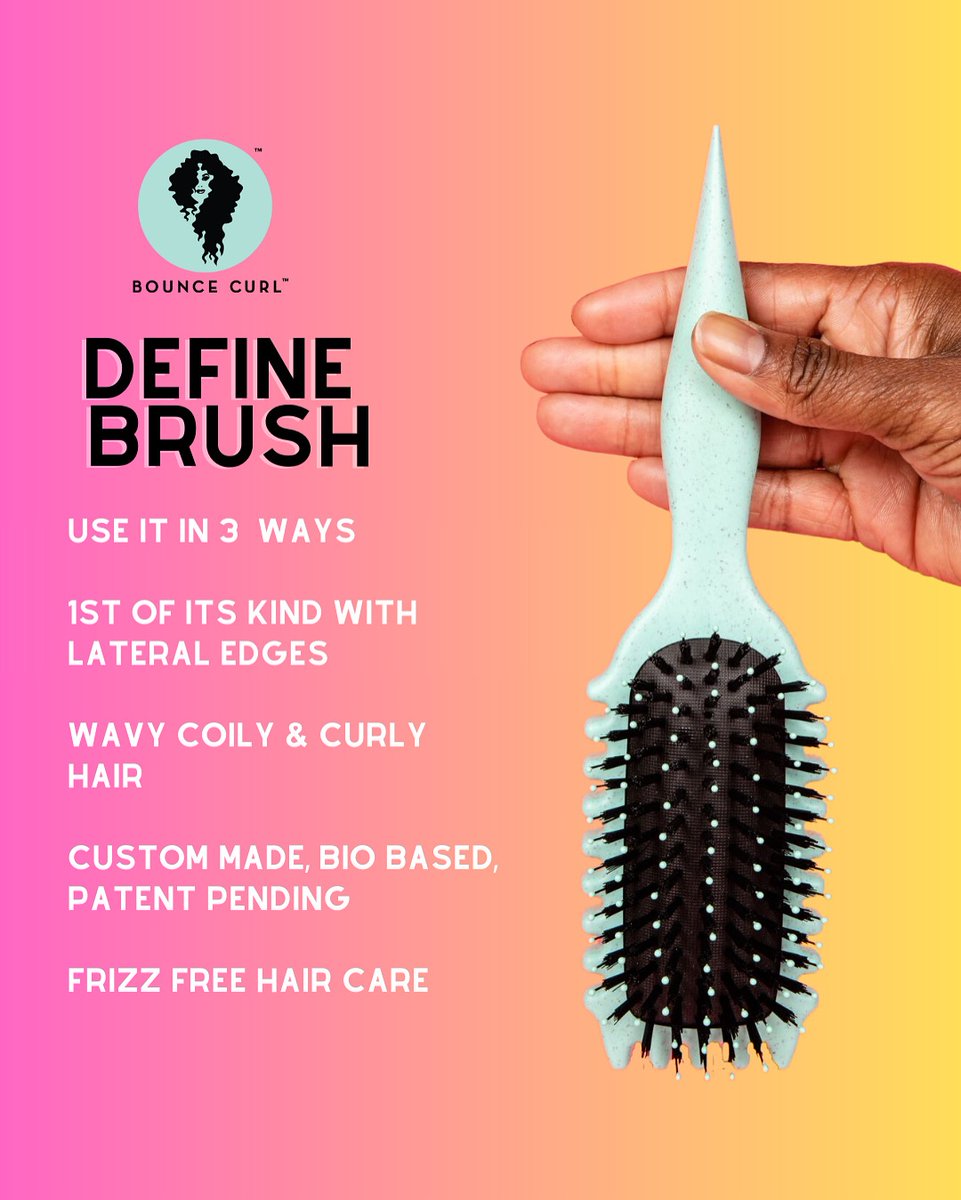 BounceCurl's tweet image. Introducing our revolutionary DEFINE brush! 🚀 
Unveiling a game-changer for your hair care routine – a brush that does it all! ✨ This one-of-a-kind, biodegradable beauty has arrived to redefine your curls, waves, and coils with patent-pending technology! 🔄🍃 #bouncecurl #new