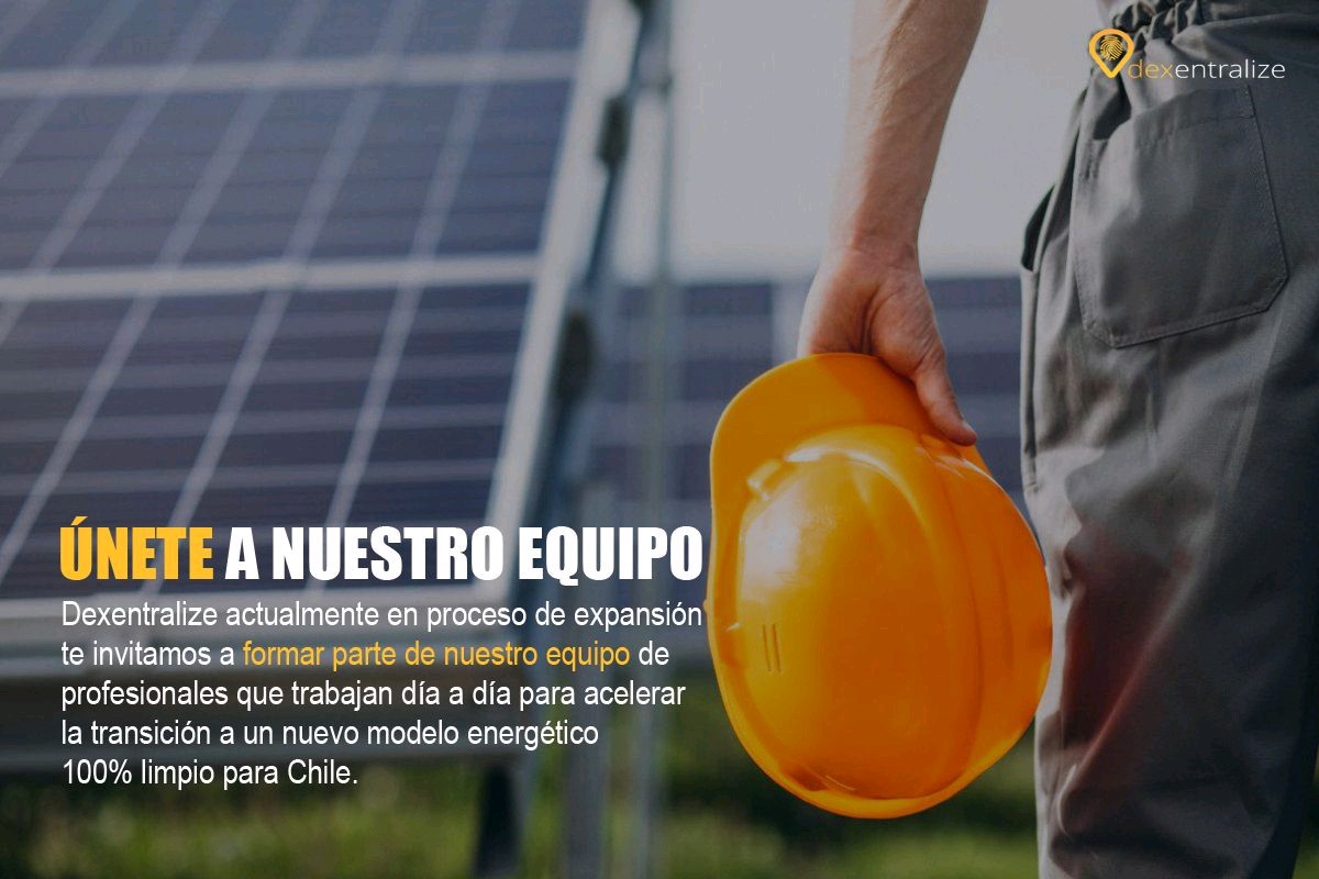 Para nuestras áreas de INSTALACIÓN de sistemas de AUTOCONSUMO en #Chile estamos buscando:

- INSTALADORES (SEC). Para proyectos solares ongrid, híbridos y offgrid en el norte, centro y sur de Chile. Los interesados enviar sus datos a go@dexentralize.io 

#renovables