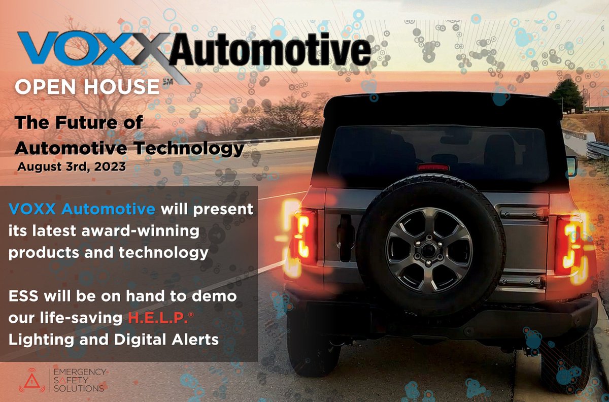 ESS_Help's tweet image. The ESS team is excited to participate in the VOXX AUTOMOTIVE Open House event on Aug. 3, where VOXX Automotive and its partners will highlight their latest award-winning products and technology to OEMs and Tier 1 suppliers.

#ESSHELP #AutomotiveTechnology #VOXXautomotive