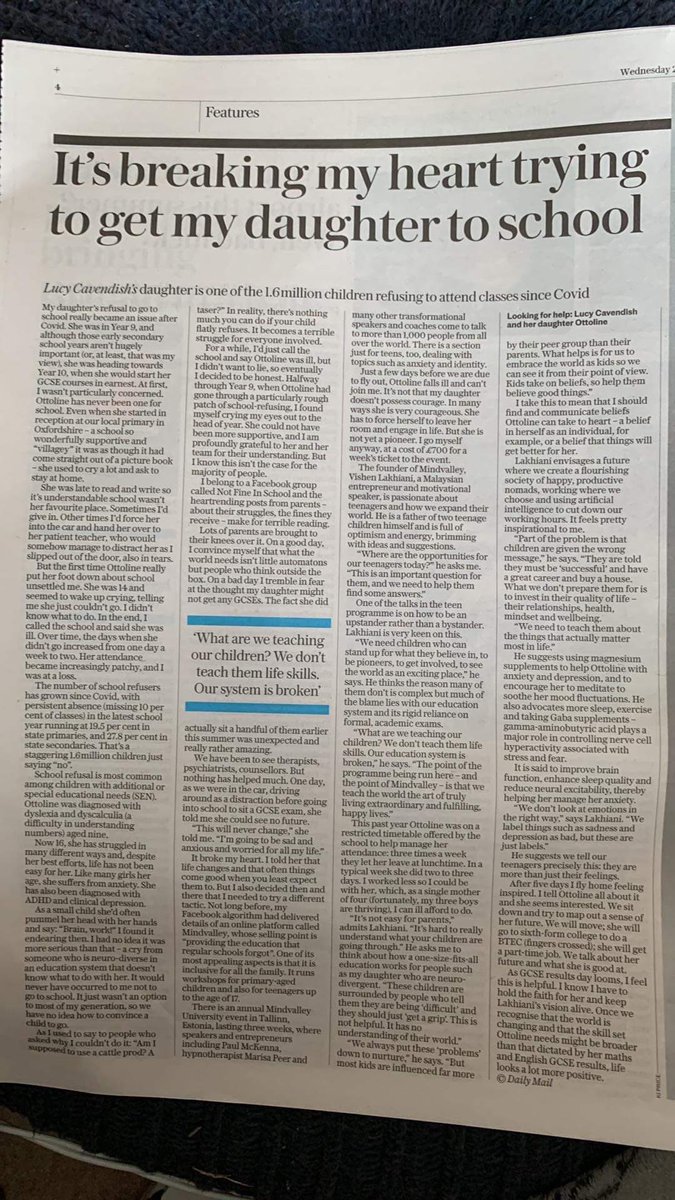 teamsquarepeg's tweet photo. Grateful to @lucycavendish1 @RosaSilverman @Telegraph for this double page feature in today’s edition. 
@NotFineinSchool https://t.co/MMAQQd7xkR