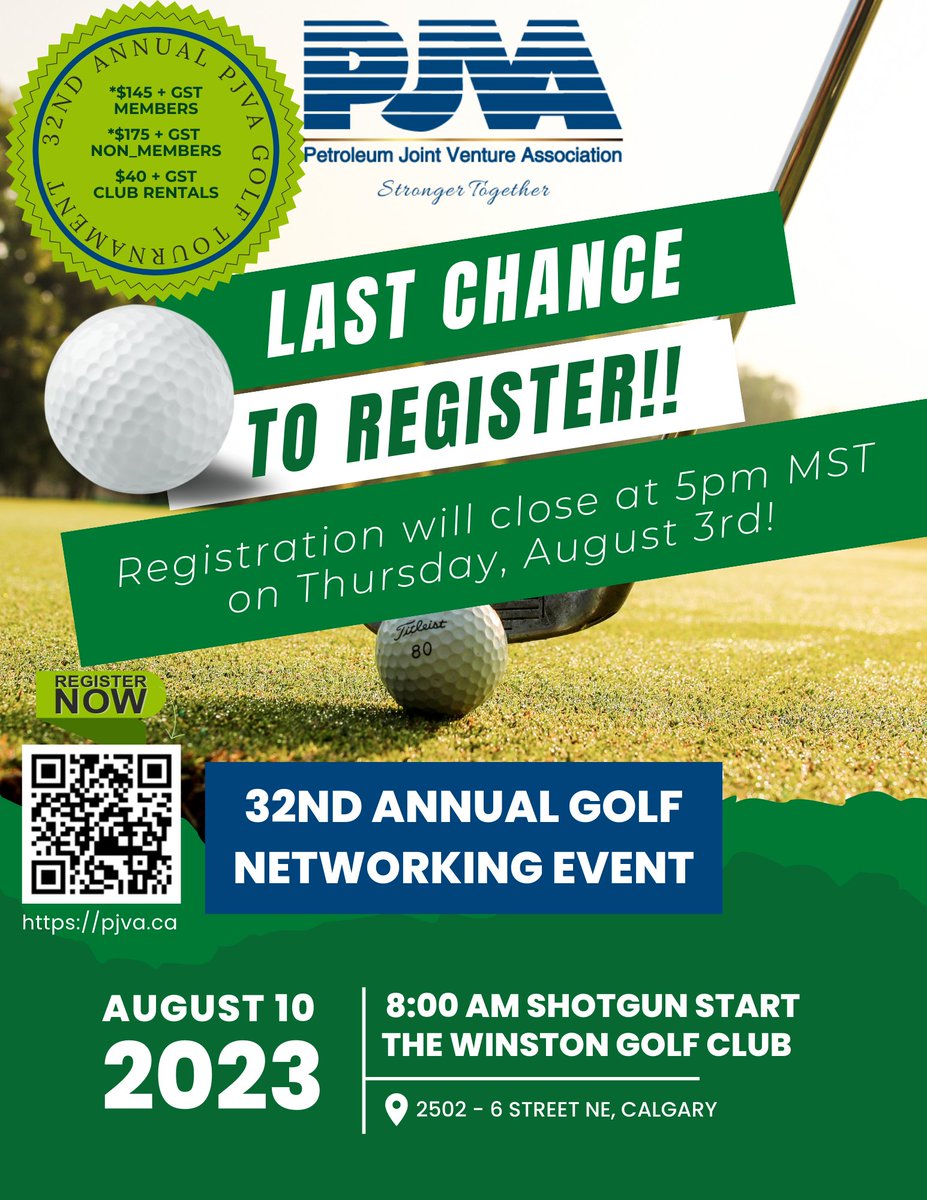 PJVA's tweet photo. Last chance to register for PJVA's golf networking event August 10th.  Deadline Aug 3 @ 5:00 pm.

https://t.co/kTub3YyPQO https://t.co/8Tq2VirBgI