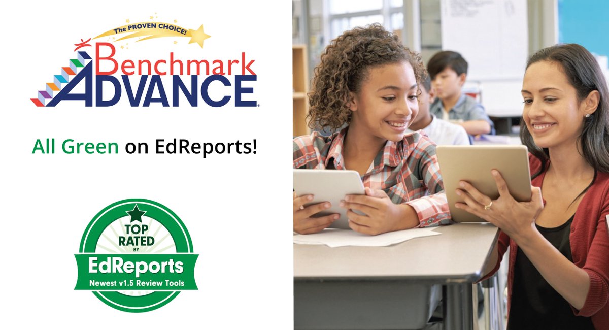 BenchmarkEdu's tweet photo. Benchmark Advance, the knowledge-based literacy solution that nurtures growth and success in all students, is "All-Green" in all Gateways for Grades K-5 using EdReports' newest v1.5 Review Tools!

Learn more→ https://t.co/KuOc0ZD0gx https://t.co/gb9z4MKiRI