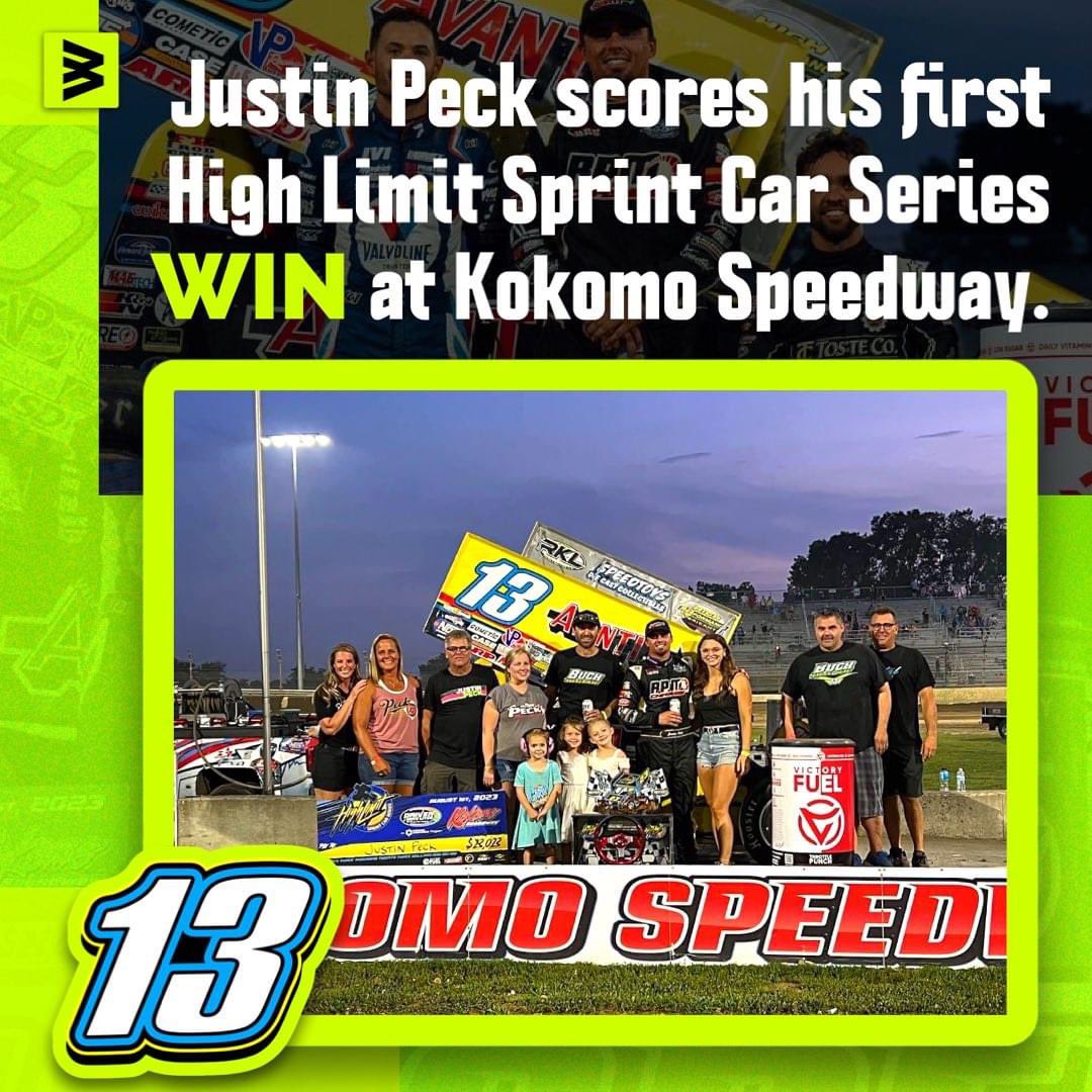 thefourwide's tweet photo. 🏁Justin Peck picked up his first High Limit Sprint Car Series win at Kokomo Speedway beating Kyle Larson in a lap traffic thriller! https://t.co/rLHZeWksEh