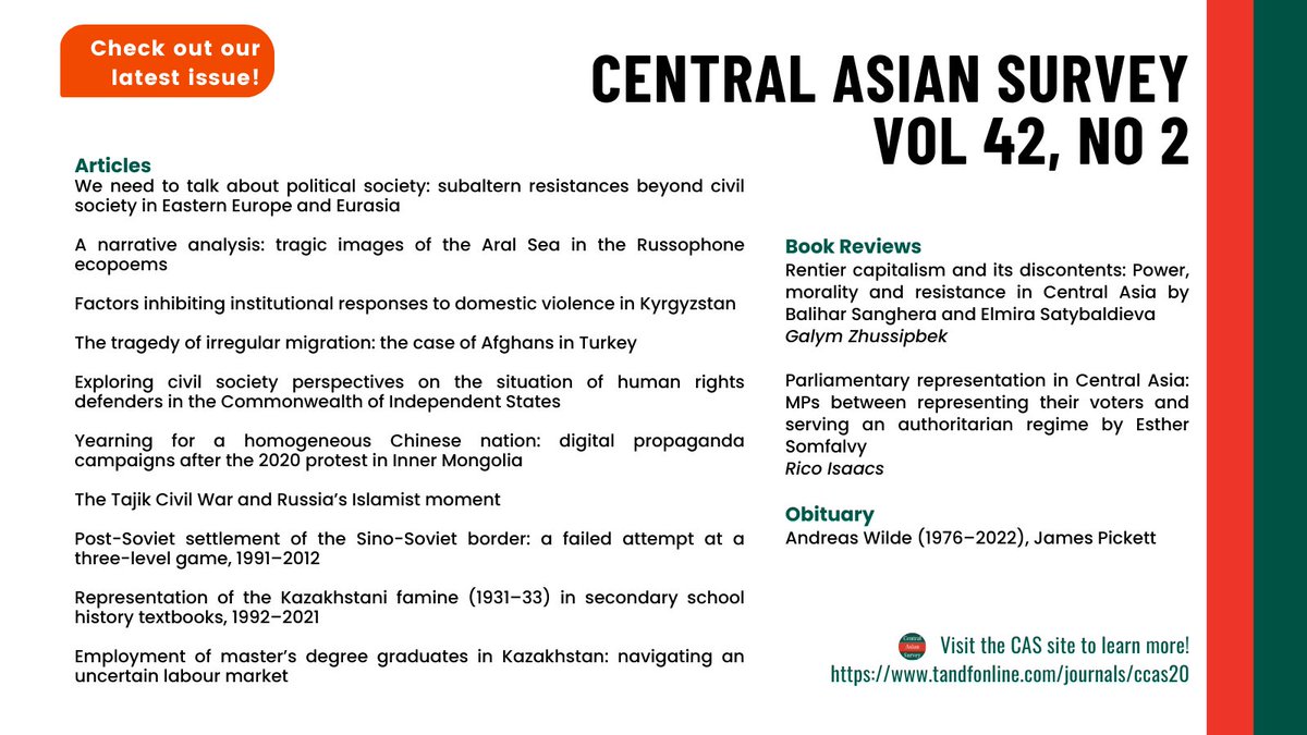 Have you caught up with the latest issue of Central Asian Survey? Full issue linked below 👇🔗