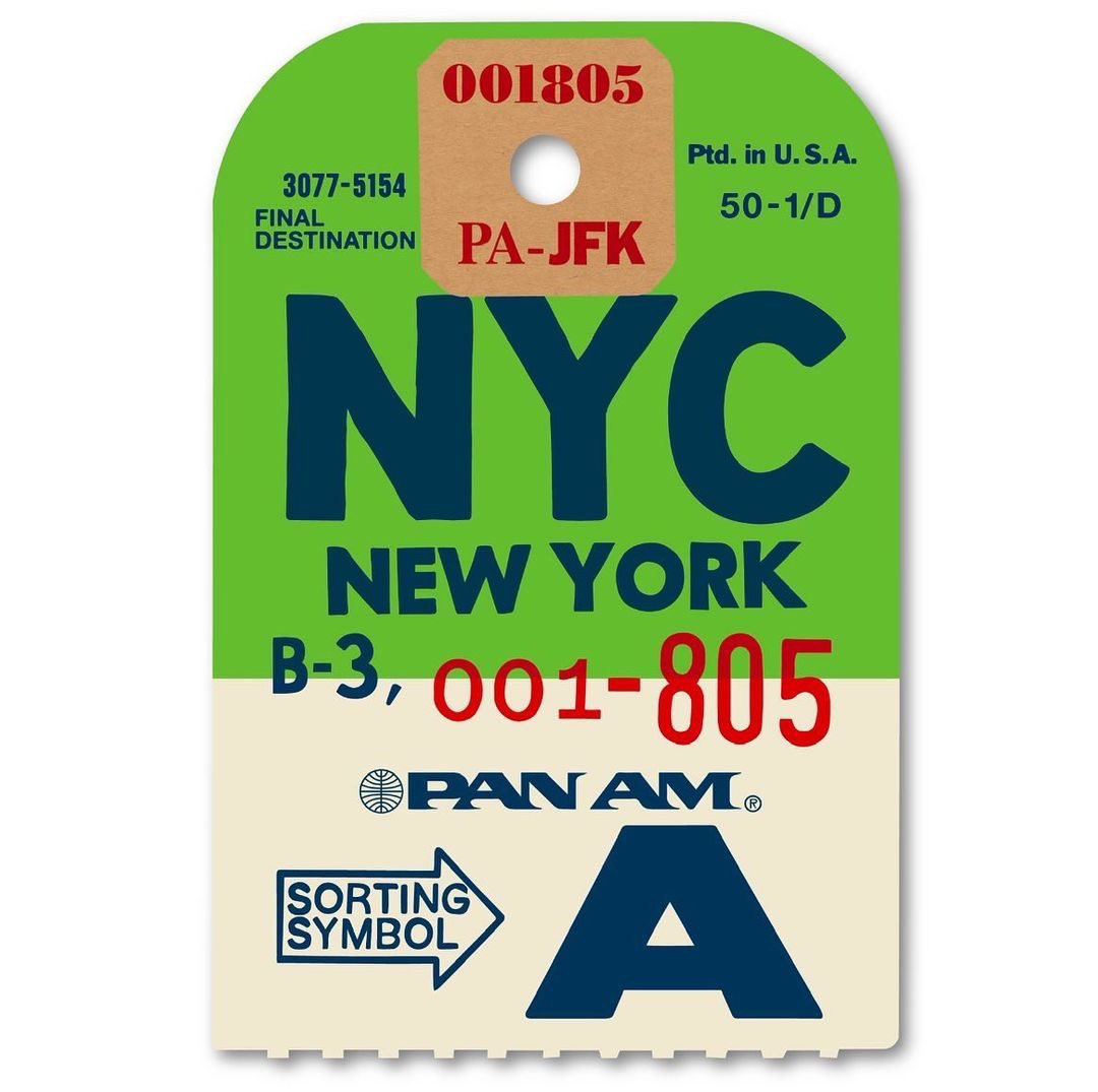 DeltaHStudios's tweet photo. ‘This new “NYC” has been added to my collection of Pan Am luggage tags and I will be showing this limited edition for the first time at our group show “Spectrum” at @jmgallerylondon Portobello Road, on the 7th-19th September.’ @Freireprintz 
.
.
#nyc #panam #usa #luggagetag #art https://t.co/rReQXbQpKA