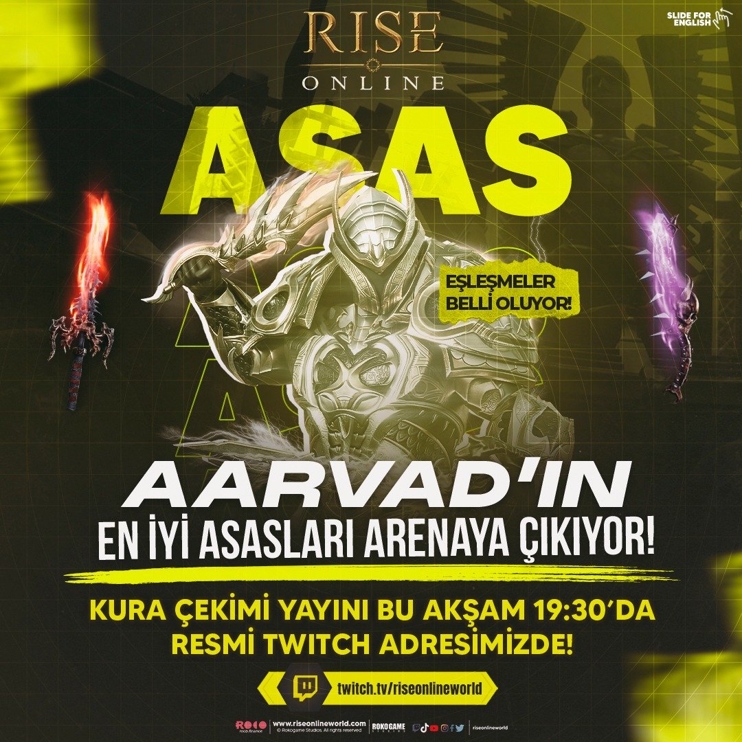 Yaz Mevsim Ligi heyecanı başlıyor! 🥳 Yaz Mevsim Ligi - 1v1 Assassin Kura Çekimi bugün 19:30'da resmi Twitch hesabımızda canlı yayında! twitch.tv/riseonlineworld #riseonlineworld #MMORPG