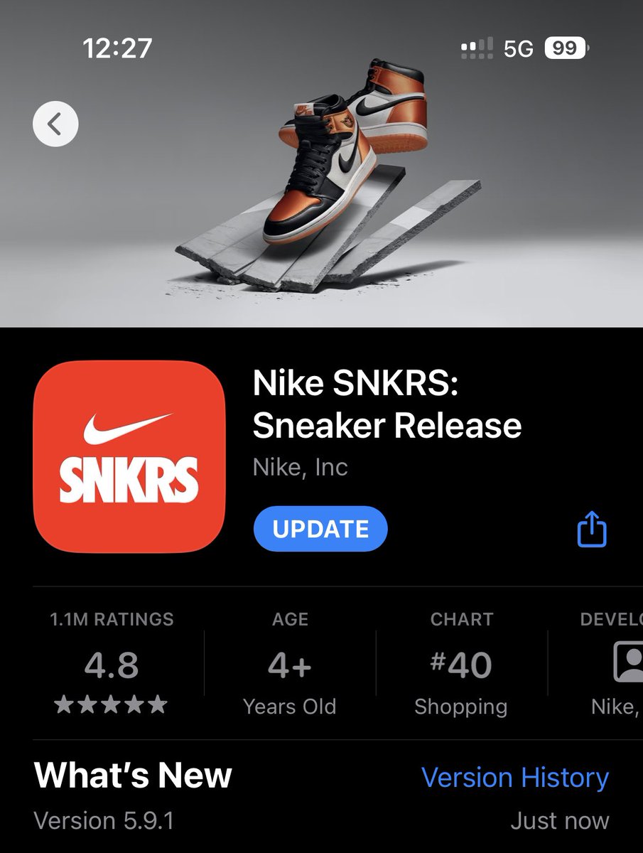 uncle_chrissy's tweet image. PSA UPDATE SNKRS APP ASAP

iPhones should be on 5.9.1

PLEASE RT TO SPREAD THE WORD!!
