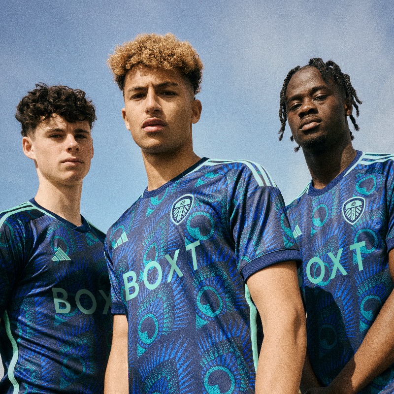 LUFC's tweet photo. 🦚 The #LUFC X @adidasfootball 23/24 away shirt available in-store and online tomorrow from 9am