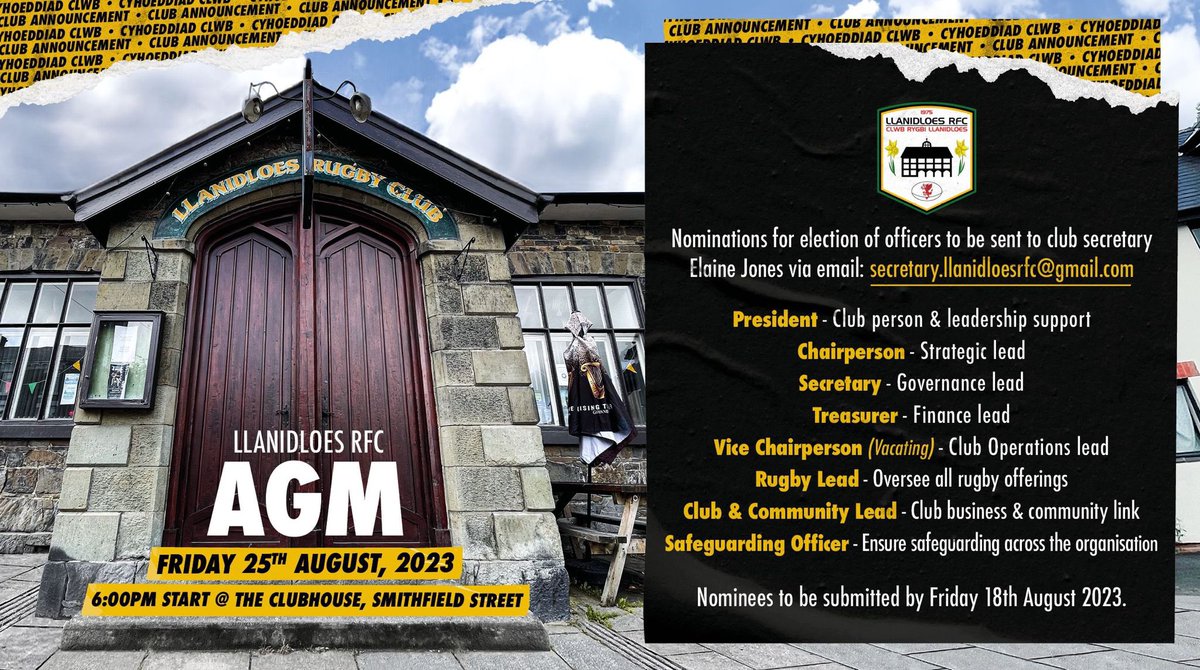 🗳️ ANNUAL GENERAL MEETING 

If you feel like you can give your time, energy and your skill set to the club in any role, to help drive our club forward, please nominate to Elaine by 18th August