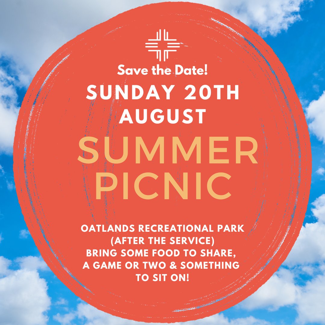 OxComCh's tweet photo. Save the date! Join us for a Summer Picnic on 20th August, following our morning service! Please bring some food to share, perhaps a game or two for fun, and something to sit on!

#oxfordcommunitychurch #savethedate #summerpicnic https://t.co/w2AVg4Zt01