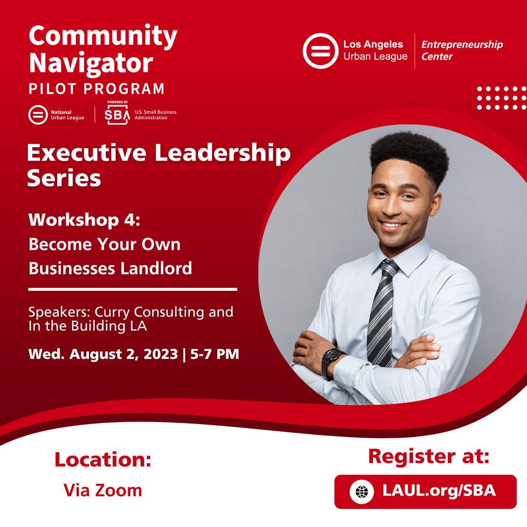 Are you leasing your storefront? Are you looking for how to purchase your own brick-and-mortar? Then don't miss out on TODAY's SBA Community Navigator session. Register now for Workshop 4 and be on your way to #business success 😀

Visit: LAUL.org/sba