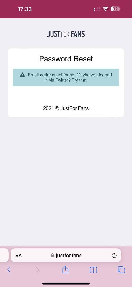 Hey <a href="/JustForFansSite/">JustForFans</a> I can’t login via Twitter any more, it says my email address can’t be found, so I can’t log in at all. How do I get back into my account?