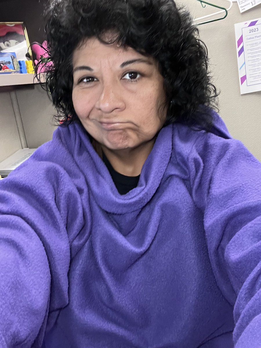 rosietexecano's tweet photo. It's freezing in here, I'm over here looking like grimace #coldoffice #grimace https://t.co/VKgHFmrvhj