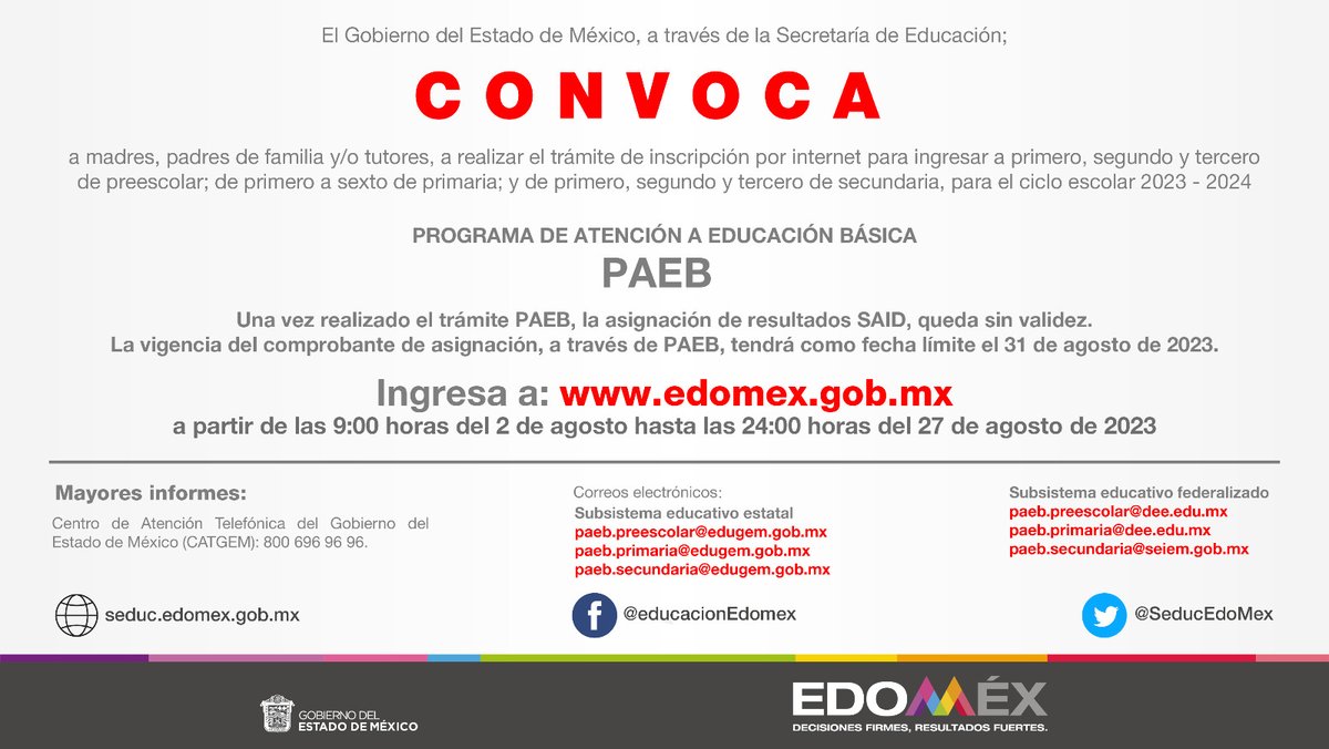 SaludEdomex's tweet photo. ¡ATENCIÓN! Ya puedes consultar la disponibilidad de espacios para movimientos extemporáneos en escuelas públicas de Educación Básica en el #Edoméx, en el #PAEB2023.
Ingresa en la sección eventos y convocatorias del portal del GEM: https://t.co/lbQIb8deqR https://t.co/YOr7ezo5gp