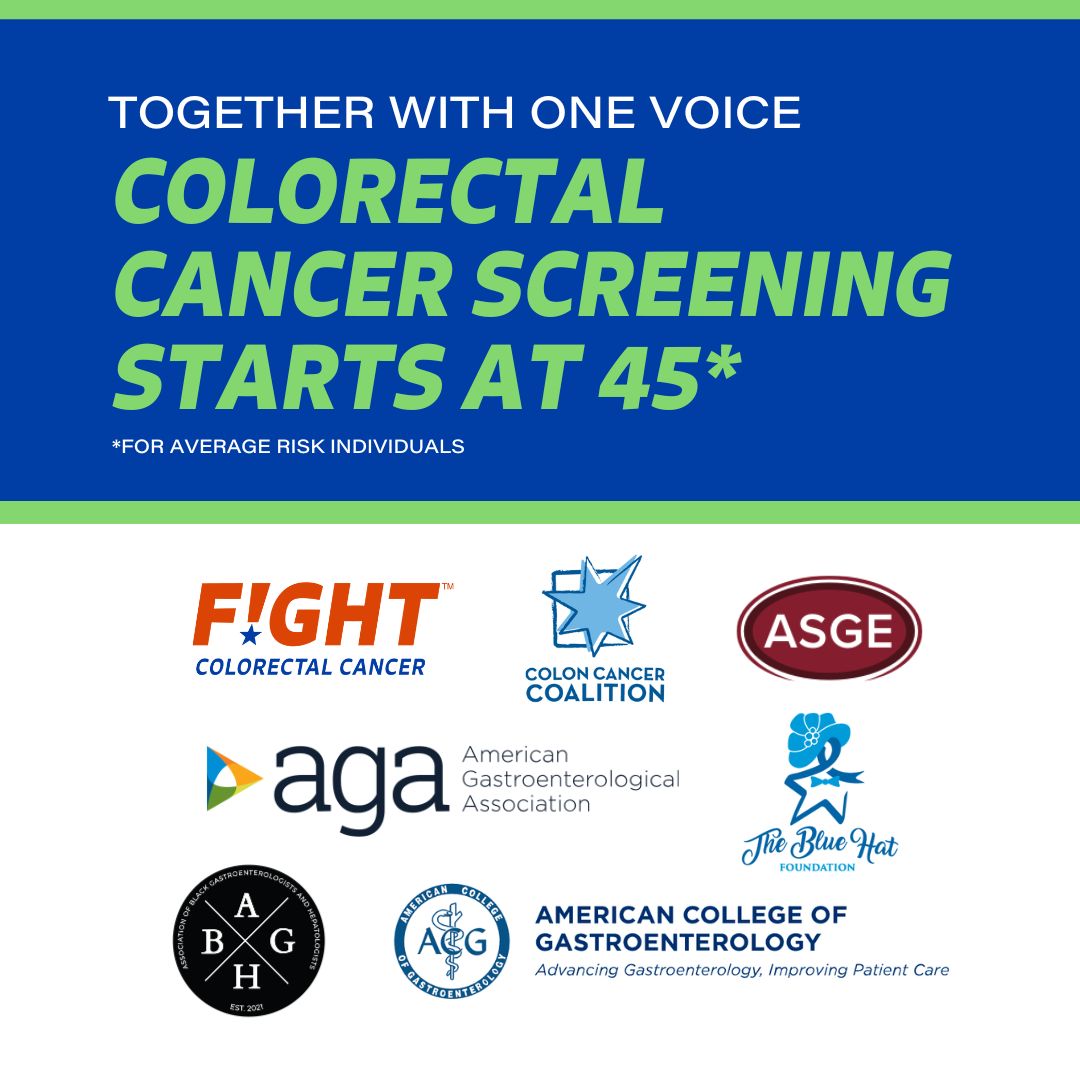 #BreakingNews:  #FightCRC, <a href="/BlueHats4colons/">TheBlueHatFoundation</a>, <a href="/ColonCancerCoal/">Colon Cancer Coalition</a>,  
<a href="/blackingastro/">ABGH</a>, <a href="/AmCollegeGastro/">ACG</a>, <a href="/AmerGastroAssn/">American Gastroenterological Association (AGA)</a>, and <a href="/ASGEendoscopy/">ASGE GI Endoscopy</a> are standing united in support of #USPSTF's recommendations for #ColorectalCancer screening starting at age 45 for average-risk individuals,