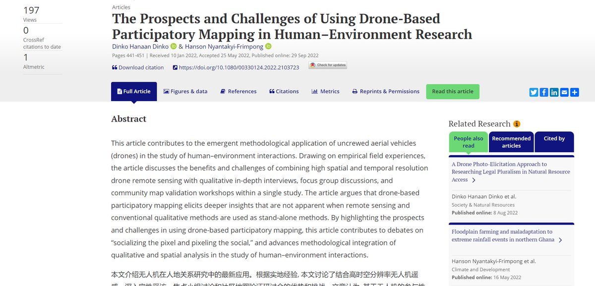 .@DH_Dinko and <a href="/HansonNyantakyi/">Hanson Nyantakyi-Frimpong</a> analyze the benefits and challenges of integrating drone-based remote sensing into studies of human-environment interaction. bit.ly/477qshW