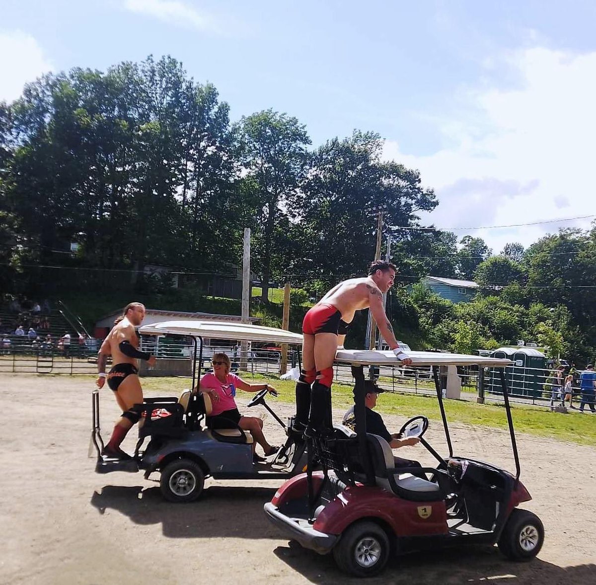 It was a hot day at #TheBigEx in Bridgewater, Nova Scotia when the Masterpiece <a href="/ChrisAdonis/">Chris Masters</a> teamed up with the maniacal <a href="/maredes_1/">Maredes</a>. Chauffeured to the ring in Shooter McGavin style. We got you! Thanks for making the long trip #WeAreSupernova