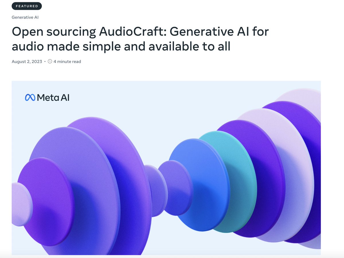 _akhaliq's tweet photo. Open sourcing AudioCraft: Generative AI for audio made simple and available to all

blog: https://t.co/gYBKvLFOo5
musicgen demo: https://t.co/1UvsU6UTzS

AudioCraft consists of three models: MusicGen, AudioGen, and EnCodec. MusicGen, which was trained with Meta-owned and specifically licensed music, generates music from text-based user inputs, while AudioGen, which was trained on public sound effects, generates audio from text-based user inputs. Today, we’re excited to release an improved version of our EnCodec decoder, which allows for higher quality music generation with fewer artifacts; our pre-trained AudioGen model, which lets you generate environmental sounds and sound effects like a dog barking, cars honking, or footsteps on a wooden floor; and all of the AudioCraft model weights and code. The models are available for research purposes and to further people’s understanding of the technology. We’re excited to give researchers and practitioners access so they can train their own models with their own datasets for the first time and help advance the state of the art.