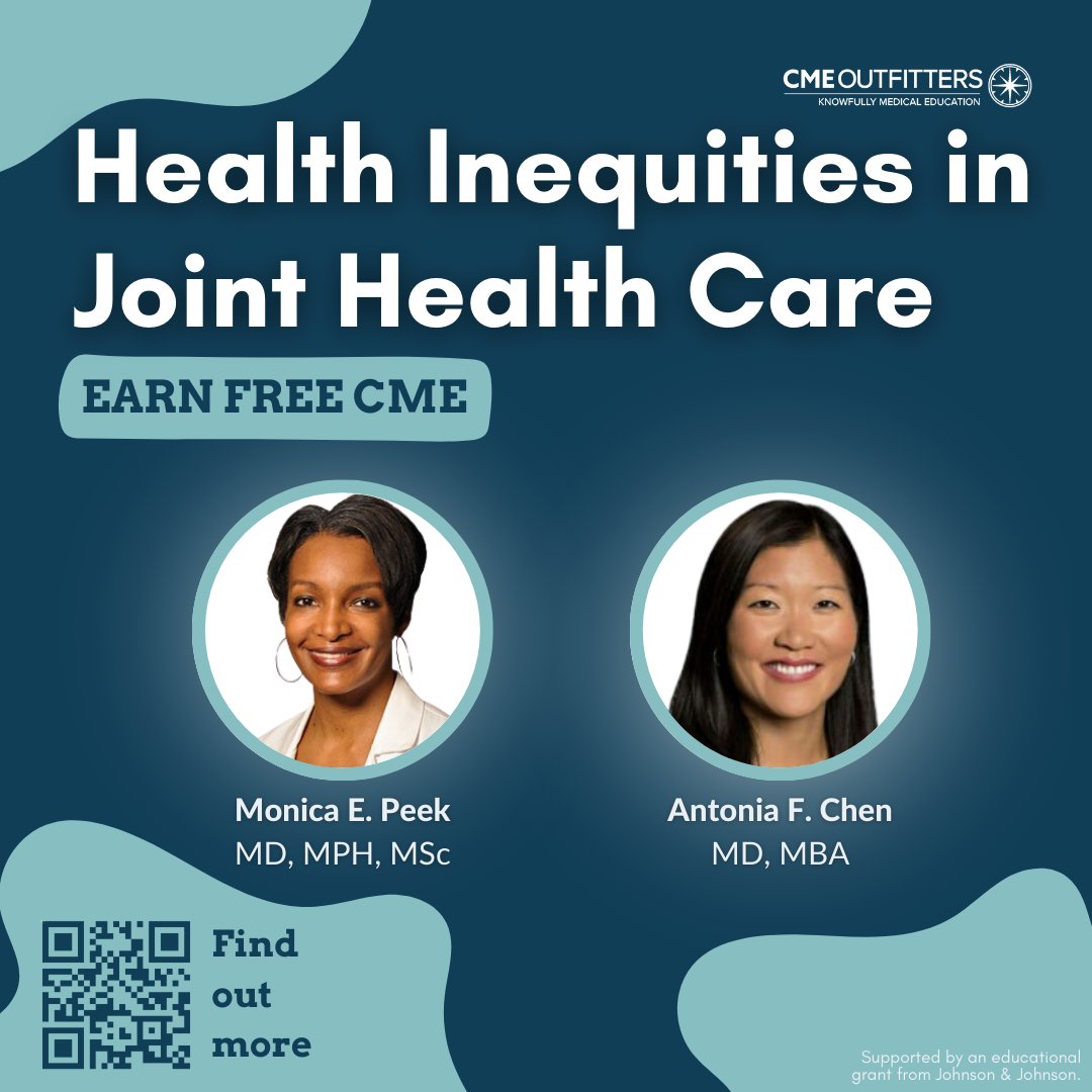 cmeoutfitters's tweet photo. Ready to improve your understanding of #JointHealthCare & promote equity in #PatientCare?
Listen to this engaging podcast with @DrMonicaPeek & @DrAntoniaChen, gain valuable insights & action steps!
π§Listen & Earn FREE #CME π https://t.co/C7hRLcTt8Y
#FOAMed #DEI #MedEd4Equity https://t.co/a7inUtmsmI