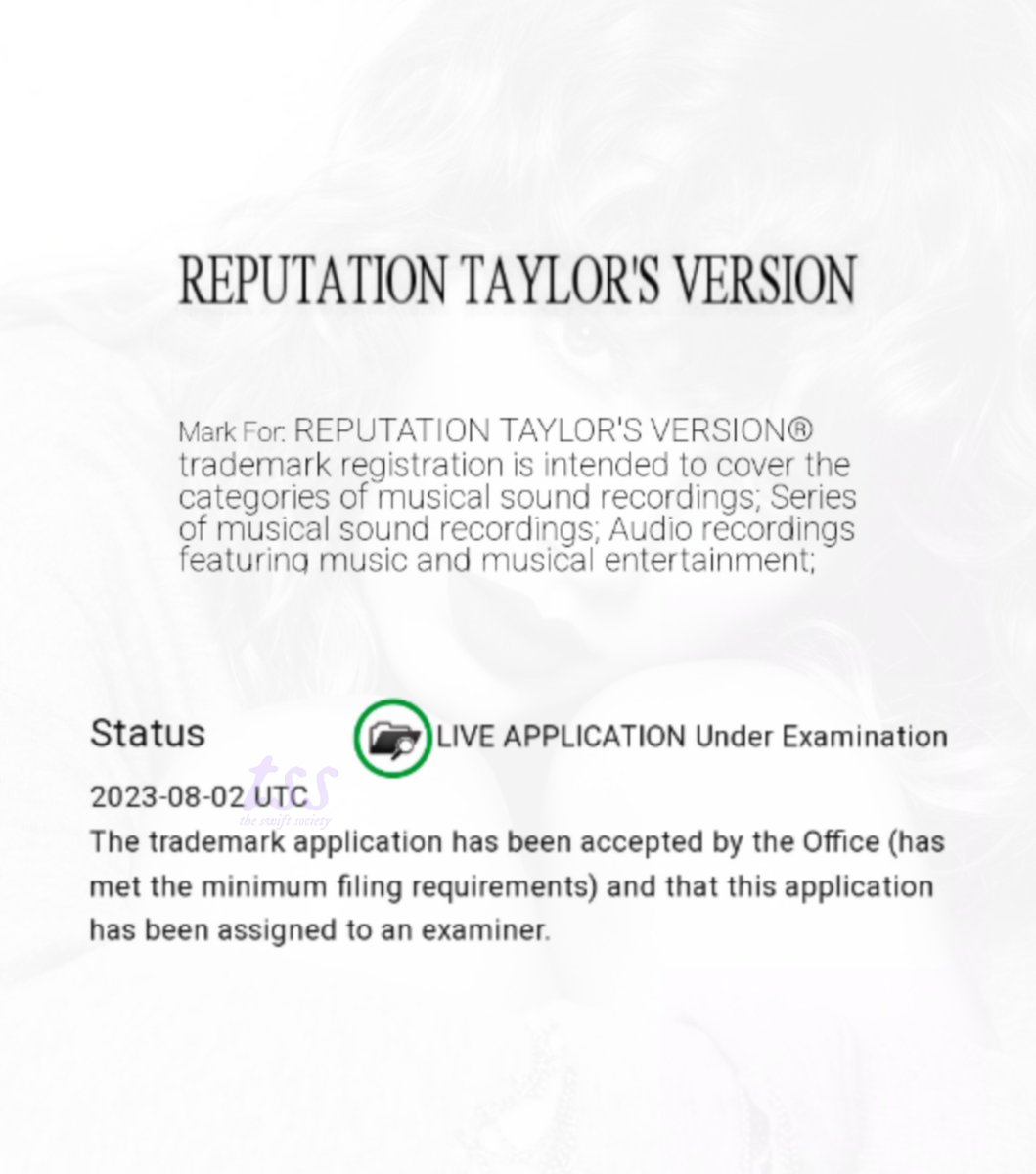 🚨| "Reputation (Taylor's Version)" Trademark was approved today.