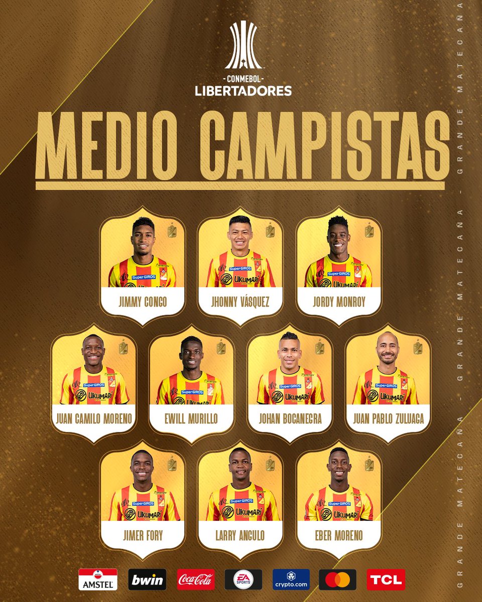 DeporPereiraFC's tweet photo. 💛❤️ Ellos son los jugadores convocados que estarán en el encuentro de hoy versus @IDV_EC por los octavos de final de la Copa CONMEBOL LIbertadores 🐺⚽️ https://t.co/rN2oTm6bHn