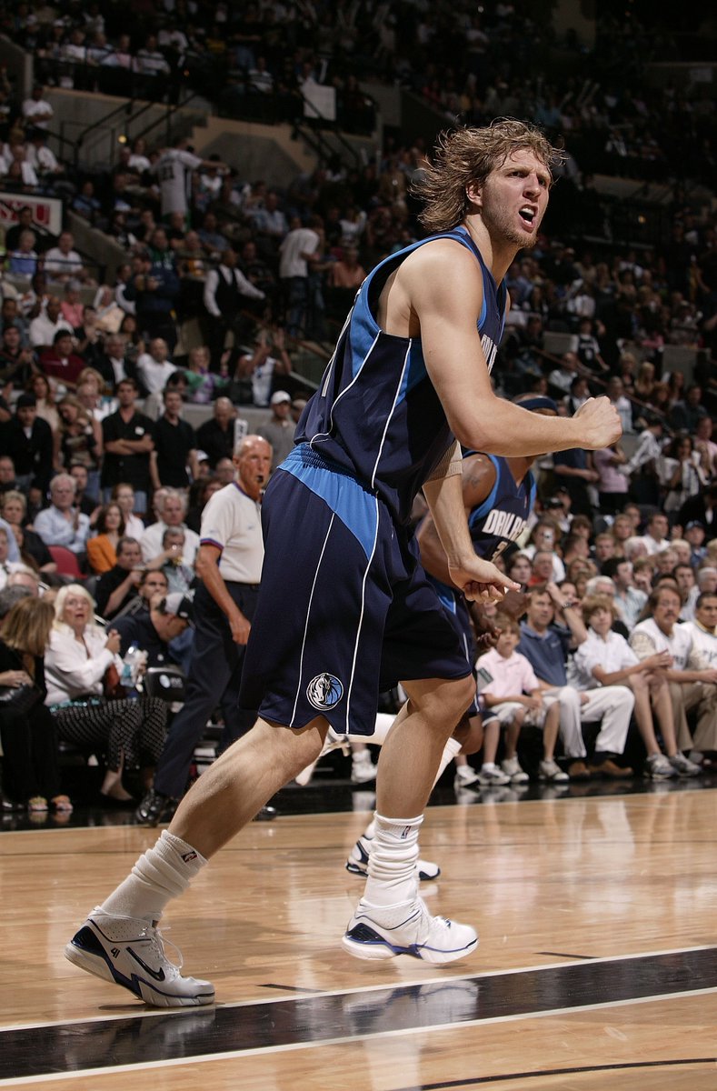 NBAHistory's tweet photo. Watch Dirk Nowitzki drop 37 PTS, including a HUGE and-1 bucket to force OT in the 2006 Western Conference Semis vs. the Spurs!
 
The Mavs legend gets his #23HoopClass enshrinement, Saturday, August 12 at 8pm/et on NBA TV.
 
➡️ https://t.co/D6uS5OE0yu https://t.co/qu0dtoA6f2