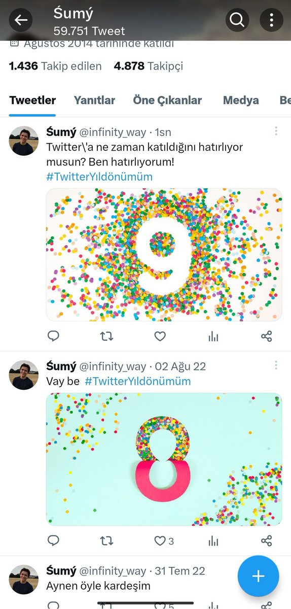 Yıldan yıla tweet atıyorum.