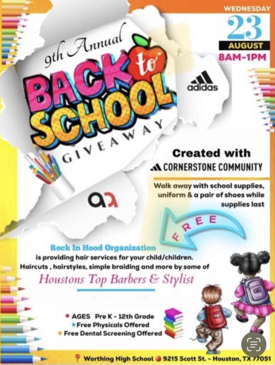Come out to the 9th Annual Back to School Giveaway!!! 🎒📚✏️✂️