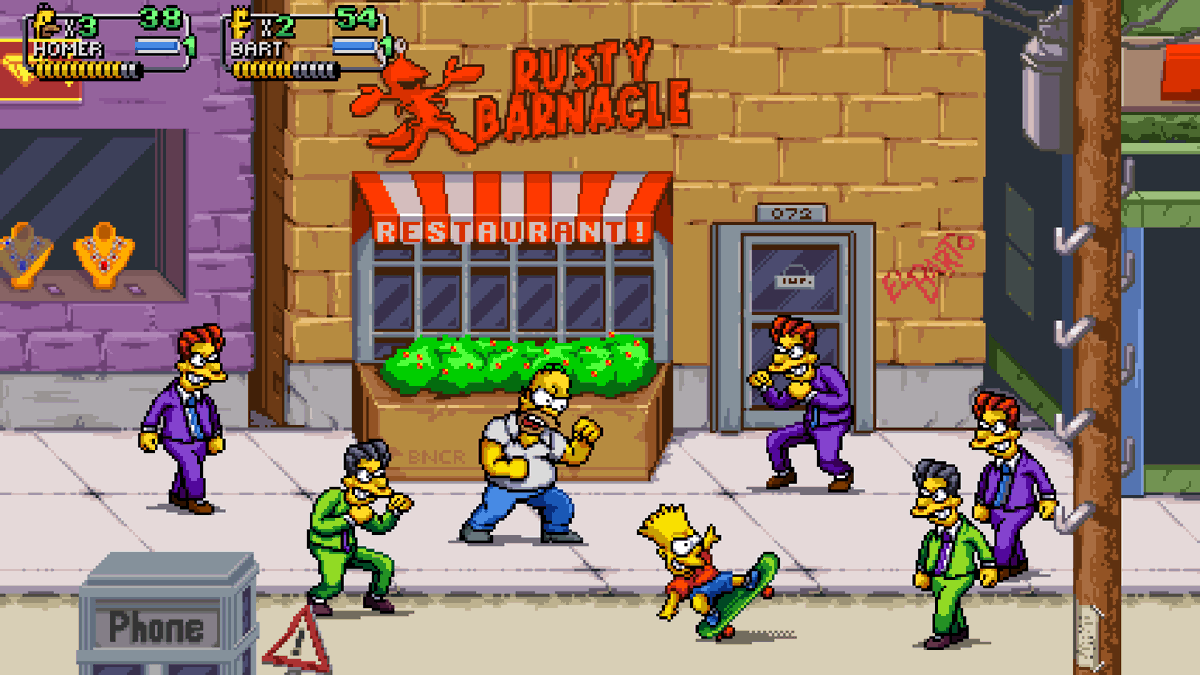 bouncergames1's tweet photo. Am I the only one who thinks The Simpsons desperately needs a new beat'em up game looks like Turtles Shredders Revenge? I allowed myself a small mockup of how such a game could look like. #simpsons #beatemup #arcadegaming https://t.co/R8lnoOsgan