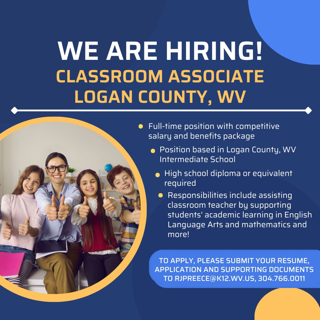 Southern WV Job Seekers! Looking for a fun and fulfilling job in the school system? This classroom associate position is just for you! Check out the following link for more information: mountainstateesc.com/classroom-asso… #classroomassociate #logancountywvjobs