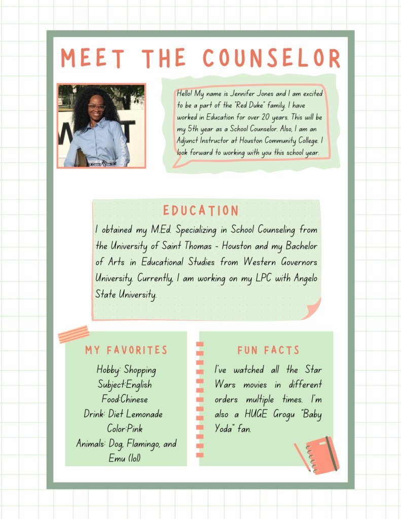 Join us in welcoming our new campus counselor, Ms. Jennifer Jones!