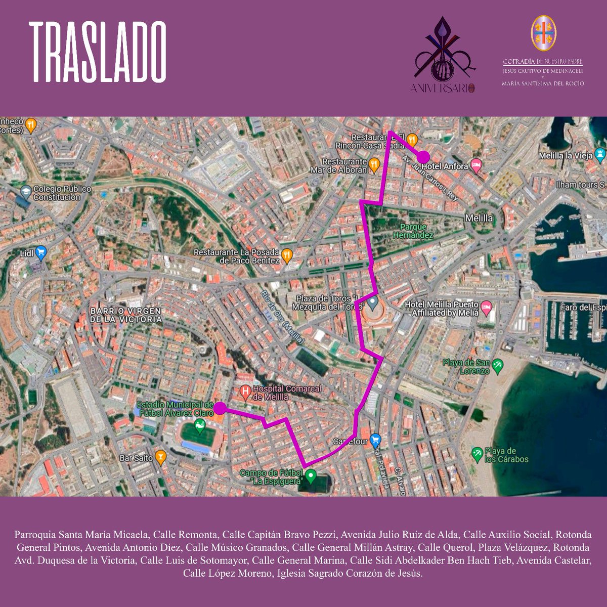 cautivomelilla's tweet photo. Recorridos oficiales del #TRASLADO y la #PROCESIÓNEXTRAORDINARIA 
-Traslado, sábado 30 de septiembre a las 16:00 desde la parroquia de Santa Maria Micaela hasta el Sagrado Corazón de Jesús. https://t.co/WW7Iz8RPs5