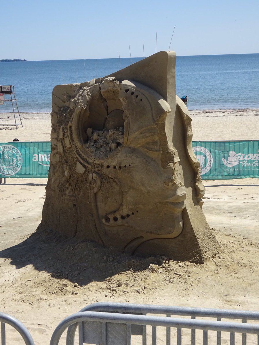 MarissaABabin's tweet photo. I took a walk along Revere Beach to visit the sand sculptures. I was curious about what condition they would be in. The rain and wind definitely took a toll, which was sad, but they still looked pretty cool. 

#reverebeach #sandsculpture https://t.co/UpxtpP89Oi