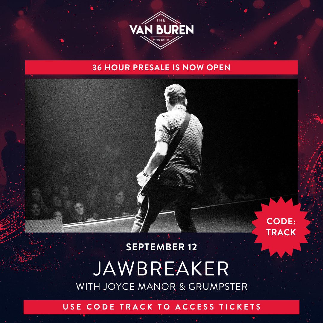 PRESALE NOW OPEN! 🔓 Use code TRACK to unlock early access to tickets for @Jawbreaker with @JoyceManor & @GrumpsterCa on September 12! 🎟️ Get yours here: livemu.sc/3DFupwS