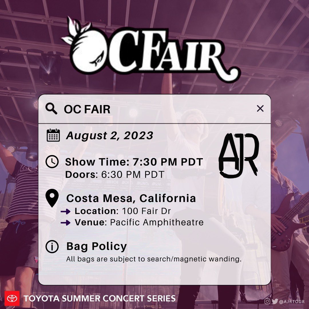 AJRTour's tweet photo. AJR will be headlining the OC Fair tonight, joined by special guest Em Beihold! Who’s going? 🌸🎶 https://t.co/DHmxw0gbI8