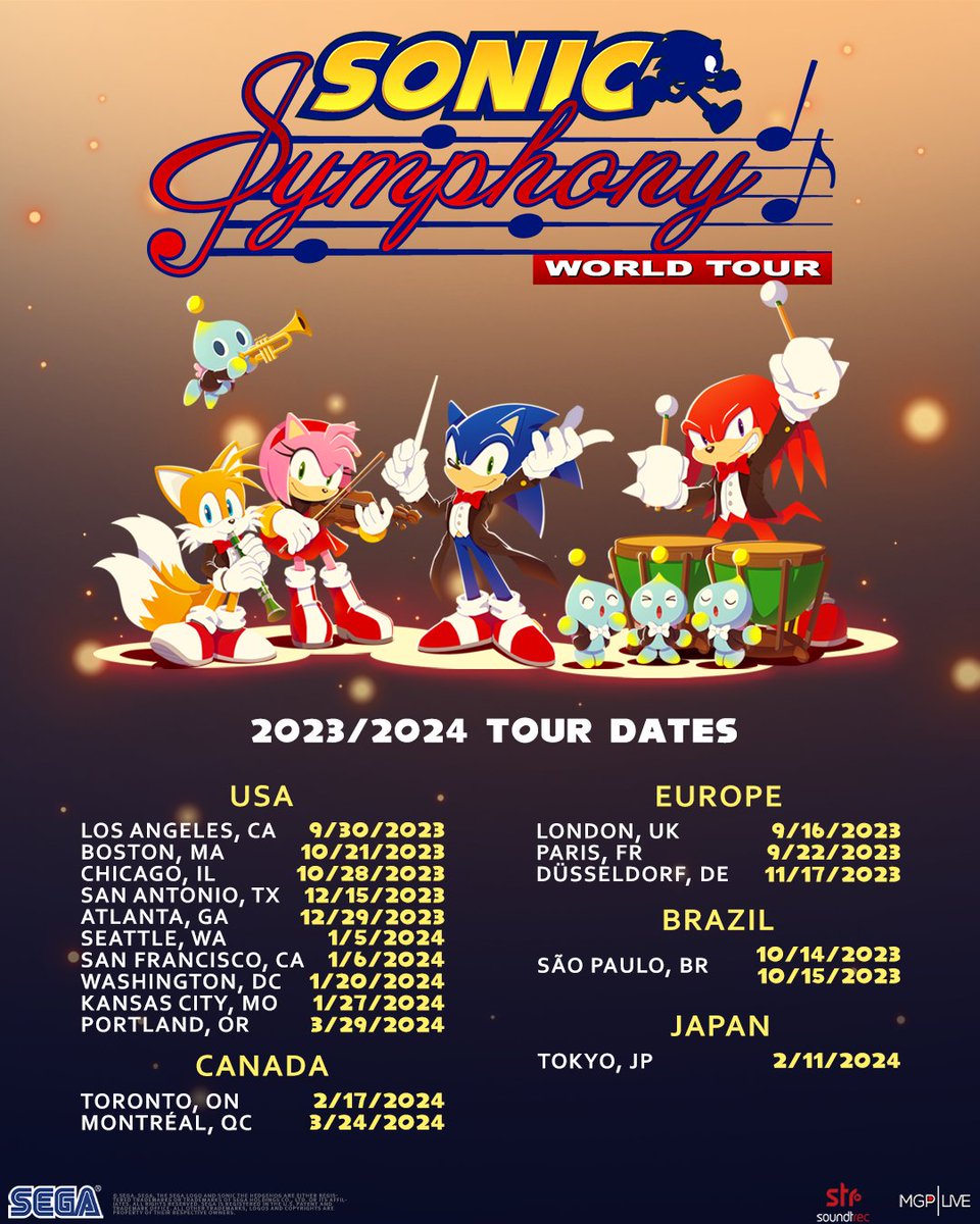 SEGA's tweet photo. The Sonic Symphony World Tour is speeding towards a city near you! Don’t miss out on experiencing the magic of Sonic the Hedgehog’s historic music live in concert!

More info &amp; tickets: https://t.co/MZq59ZmQrf https://t.co/ybZozW8gMC