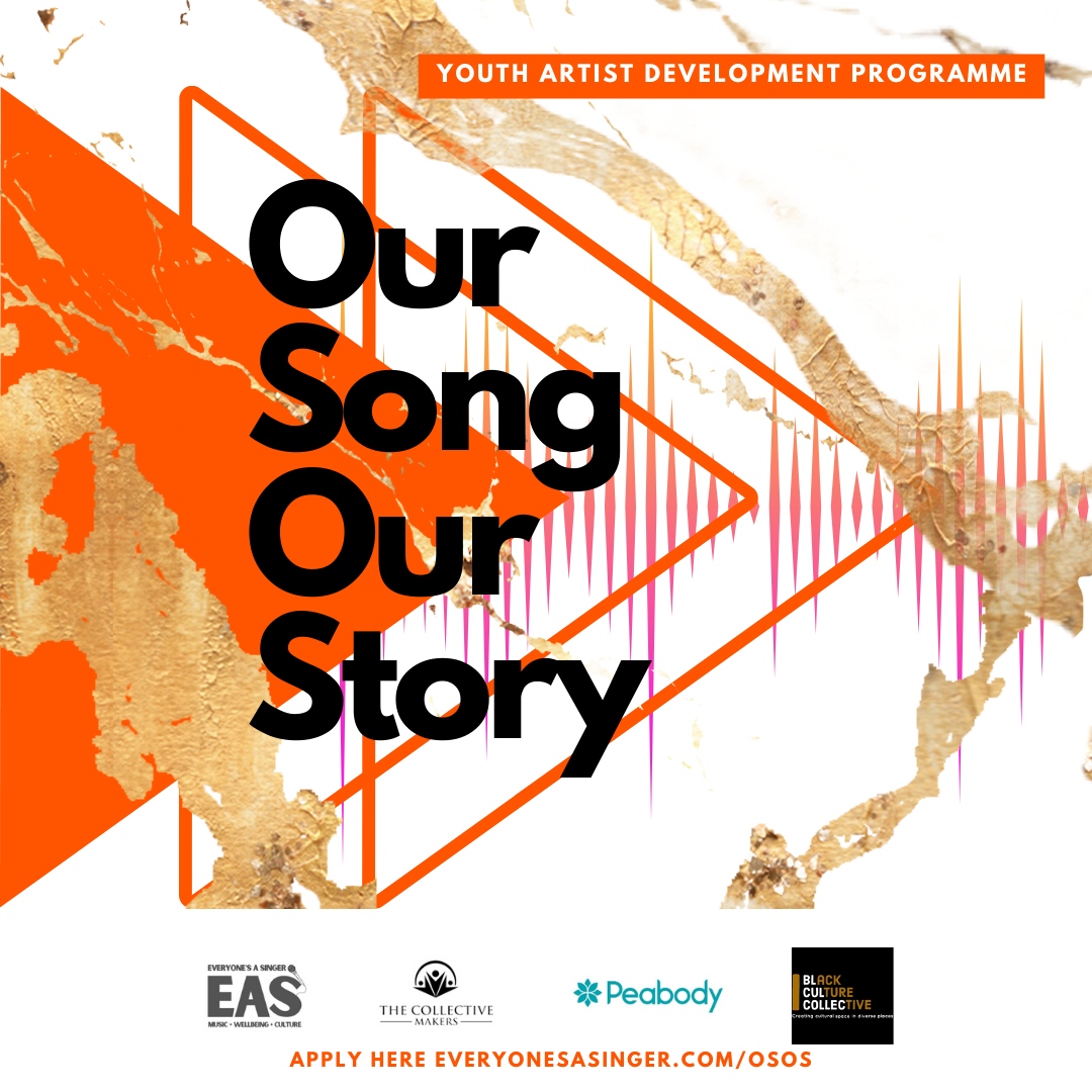 We are thrilled to announce the launch of ‘Our Song Our Story’ youth artist development programme for 12 to 18 yrs old in Thamesmead  In partnership with @collectivMakers -apply here l8r.it/surm
Funded by @peabodyldn Commissioned by <a href="/bla/">bla</a>.ckculturecollective