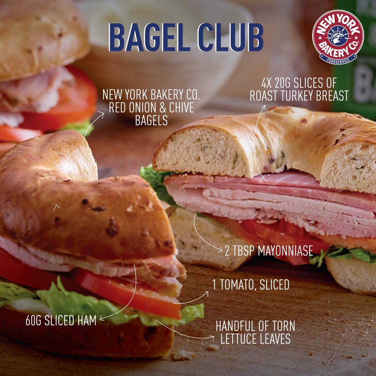 Welcome to the lunchtime club! Turkey, ham and mayonnaise on a Red Onion &amp; Chive Bagel. 🥯