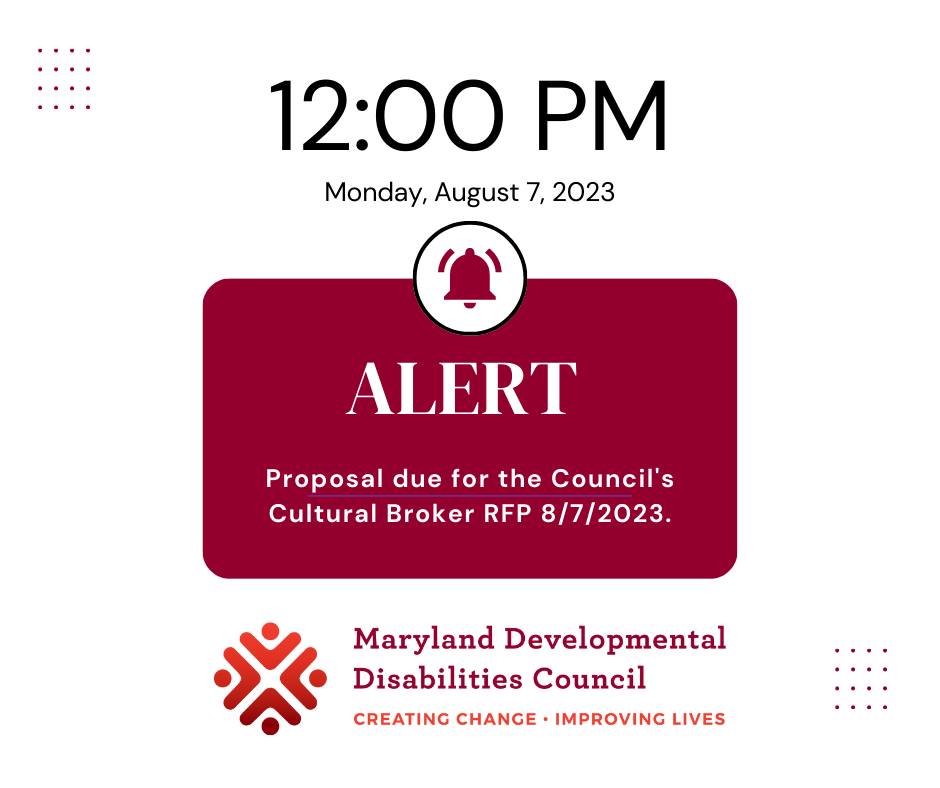Proposals are due August 7, 2023!

The Council wants to increase access to the availability of information, resources, and training for people with developmental disabilities and their families in underserved communities across Maryland. 

#LearnMore #RFP
md-council.org/funding/large-…
