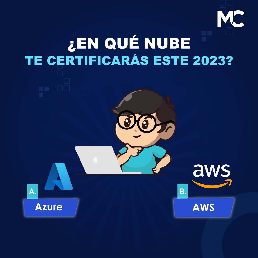 mitocode's tweet photo. ¡Hola Coder!. ¿En qué nube te certificarás en lo que resta este 2023?
📲 https://t.co/U2mChGktJf
📲 https://t.co/FabX786Rdl
.
#mitocode #azure #certificacionazure #aws #awssolutionsarchitectassociate #certificacionaws https://t.co/kCzmNgm4DF