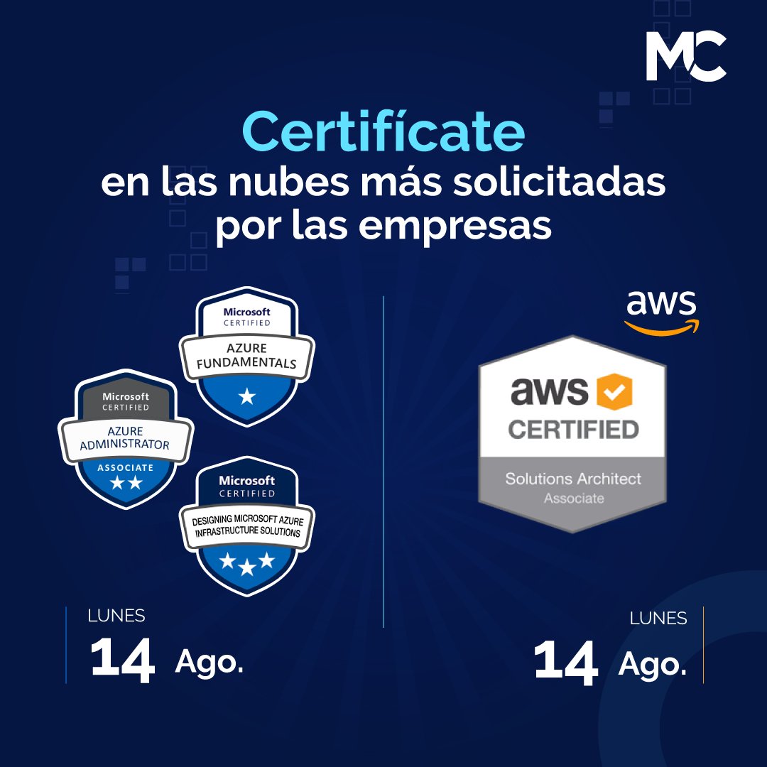 mitocode's tweet photo. ¡Hola Coder!. ¿En qué nube te certificarás en lo que resta este 2023?
📲 https://t.co/U2mChGktJf
📲 https://t.co/FabX786Rdl
.
#mitocode #azure #certificacionazure #aws #awssolutionsarchitectassociate #certificacionaws https://t.co/kCzmNgm4DF