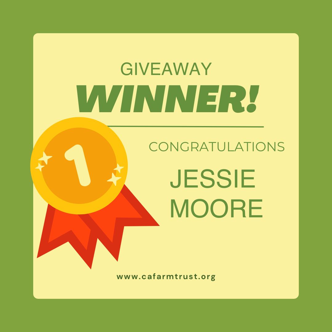 CaFarmTrust's tweet photo. And our Race to Slow the Pace July Giveaway Winner is ... 

🥁🥁🥁

Jessie Moore! Congratulations, Jessie and thank you to everyone who registered to participate in our July Race to Slow the Pace giveaway. See you in September! https://t.co/zHVqOyuYWb