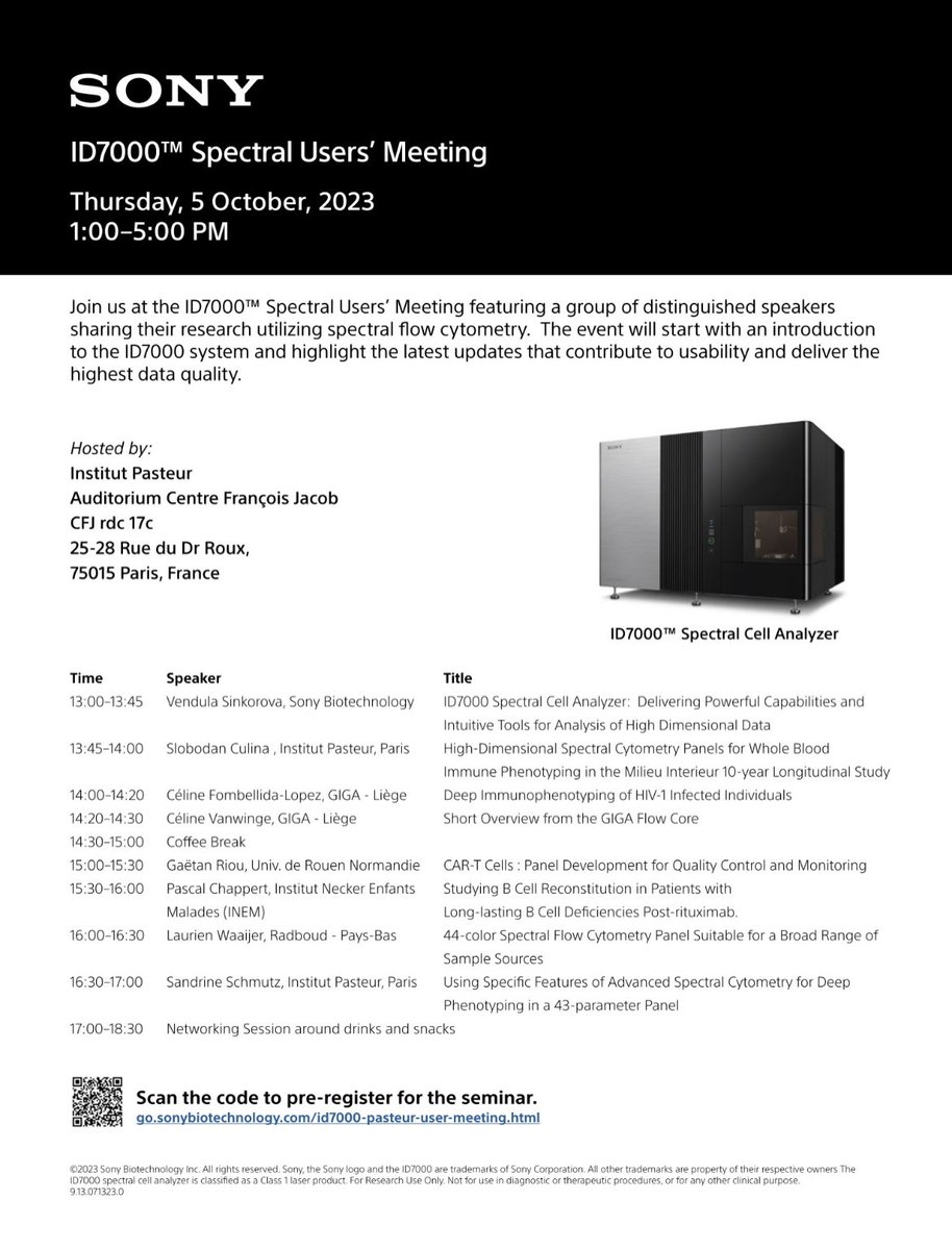 PasteurFlow's tweet image. 🔈´ID7000 Spectral Users&apos; Meeting
📅5 Octobre à l&apos;Institut Pasteur. 🫵🫵
13h-18h30 / inscription obligatoire (voir lien) . Ouvert à tous et suivi d’un🍹🍸.
@pascaledaou #pasteurflow #cbutechs #c2rt